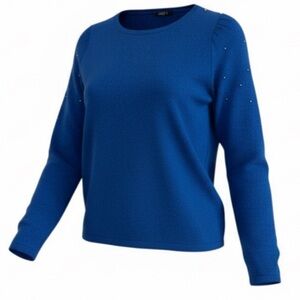 Lily Morgan Beaded Puff Shoulder Lightweight Sweater Blue Crewneck Plus Size 1X